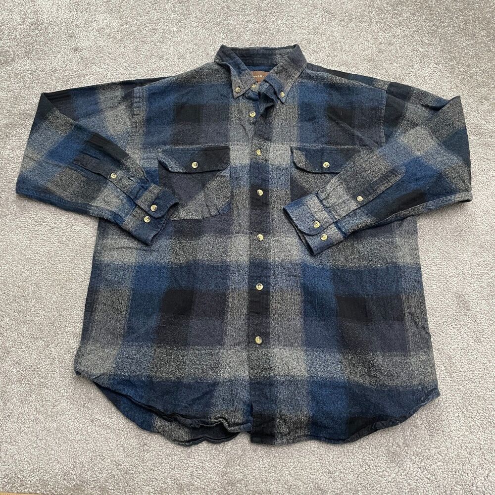 Goodland Trail Flannel Shirt Men Large Black Blue Gray Plaid Cotton Outdoor Camp